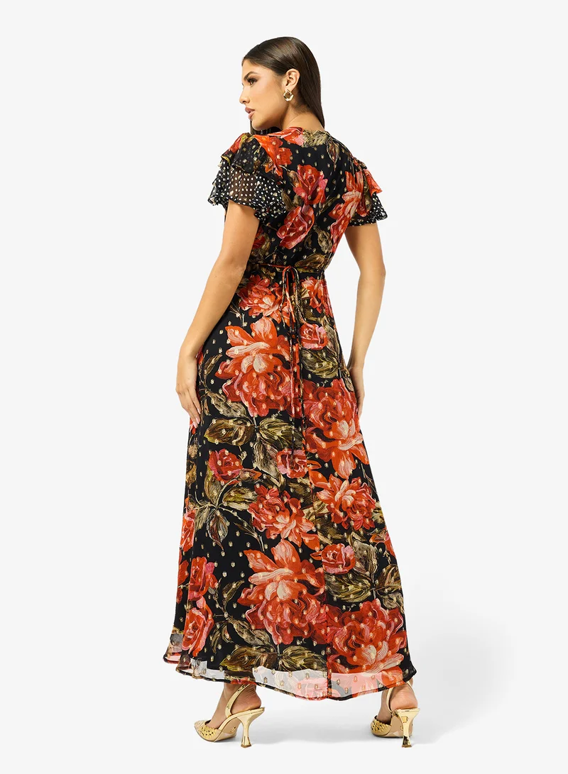Hope & Ivy Blouson Short Sleeve Floral Printed  Maxi Dress